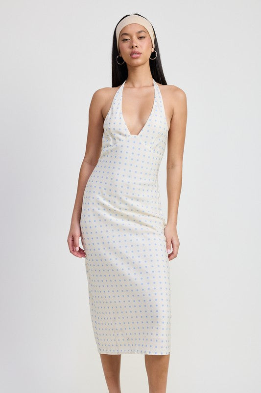 V Neck polka dot Maxi Dress