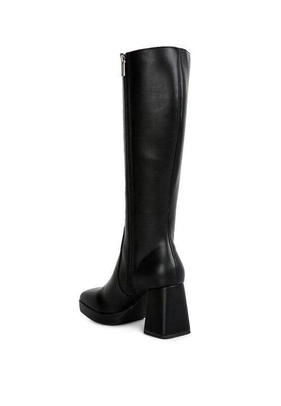 Calf High Block Heel Boots