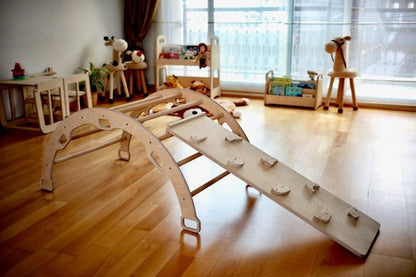 Set de escalada Montessori (3 piezas) | Triángulo, arco de escalada y rampa