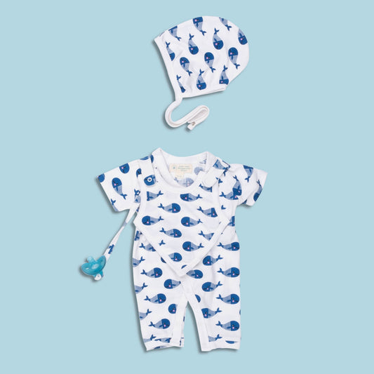 Short Sleeve Blue Whale Kimono Romper