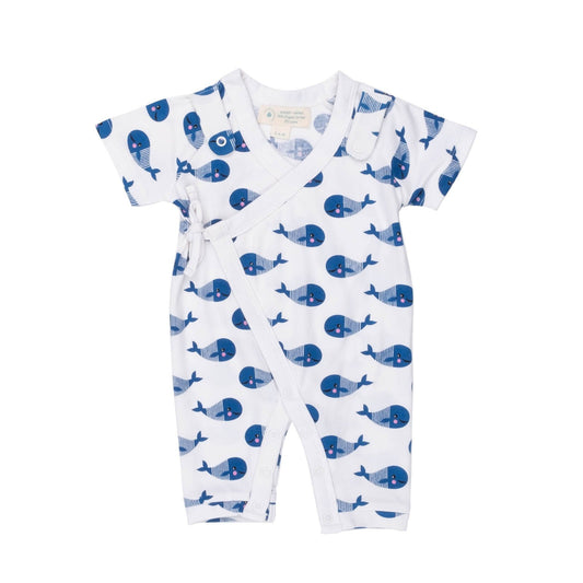 Short Sleeve Blue Whale Kimono Romper