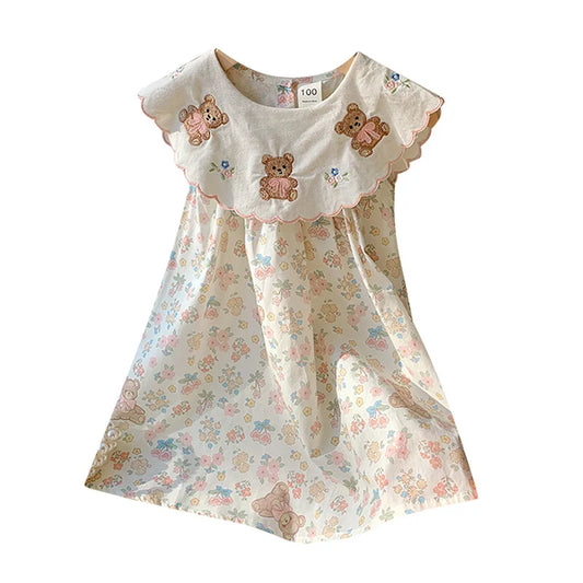 Cotton Bear Embroidery Sleeveless Dress