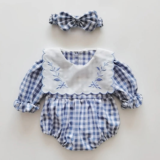 Girls Cotton Long Sleeve Embroidered Lattice Princess Dress