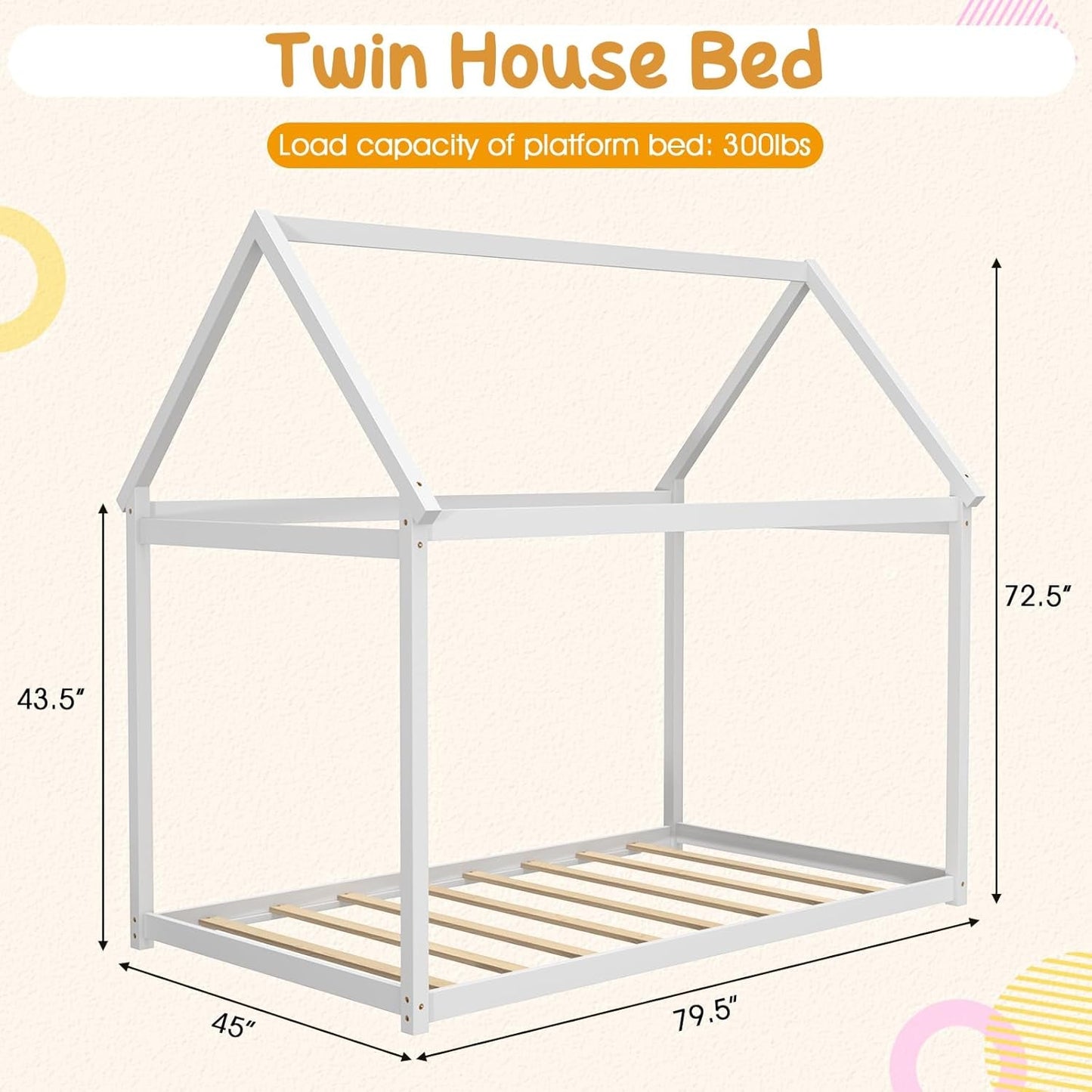 Twin House Bed with Roof Canopy, Montessori