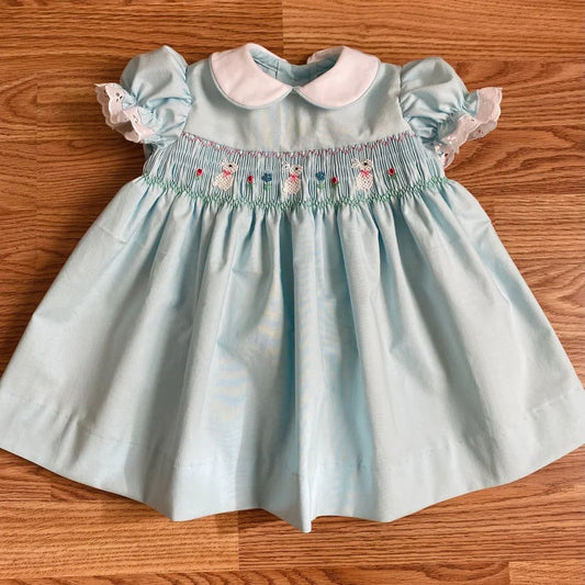Baby Girl Summer Green Rabbit Smocked Turkish Vintage Princess Dress