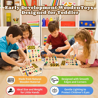 Montessori Toddler Toys Baby Wooden Busy Board Sensory Toys with Light
