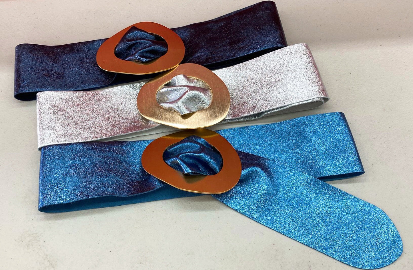 Metallic Thick Italian Leather Belt