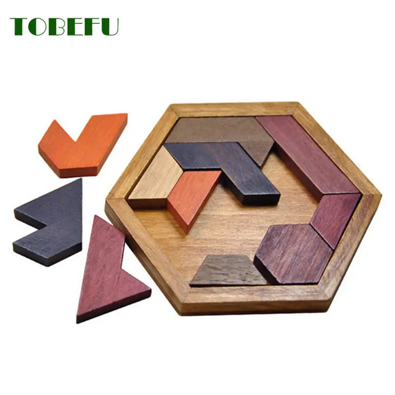 Wooden Geometric Shape Jigsaw Board Puzzles Kids Brain Teaser