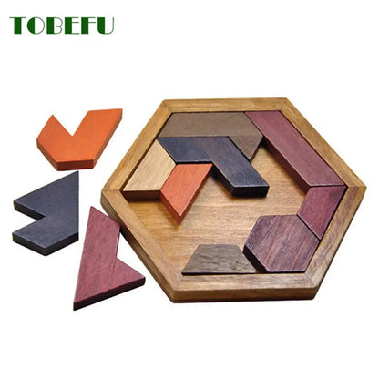 Wooden Geometric Shape Jigsaw Board Puzzles Kids Brain Teaser