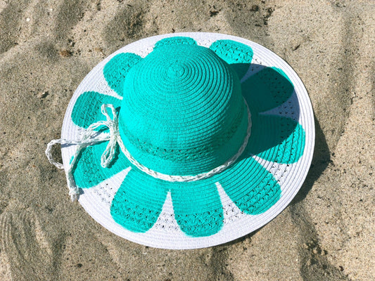 Aqua Handpainted 'Floral' Summer Hat