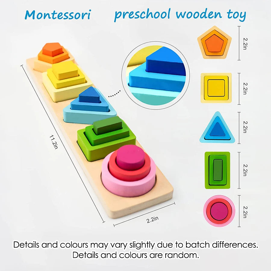 Montessori Wood Toys for Kids Wooden Sorting Stacking Toys for Baby