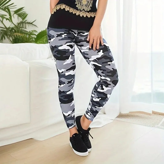 Camouflage Printed White Gray Sexy Women's Leggings