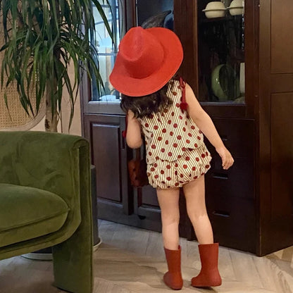 Conjunto de ropa de verano para niña, top y pantalones cortos con lunares, pantalones bombachos PP