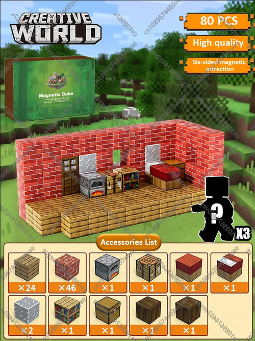 Magnetic Building Blocks Mine World Magnet Cube Set STEM Montessori