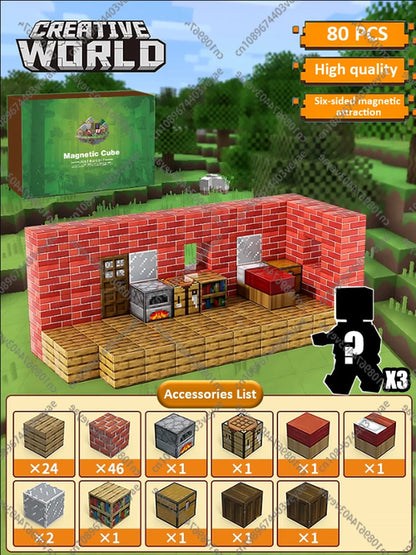 Magnetic Building Blocks Mine World Magnet Cube Set STEM Montessori