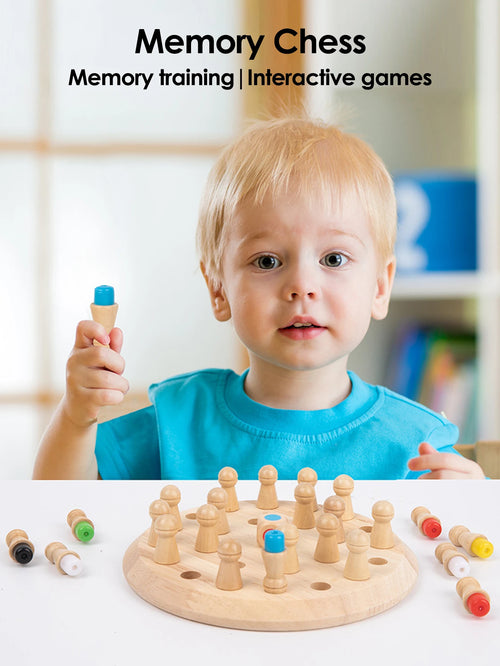 1Set Wooden Chessboard Color Memory Chess Game Memory Concentration