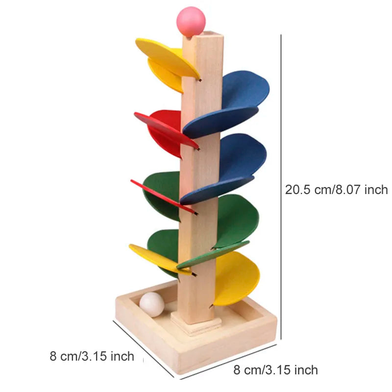 Mini Colorful Tree Marble Ball Run Track Building Blocks Kids Wooden