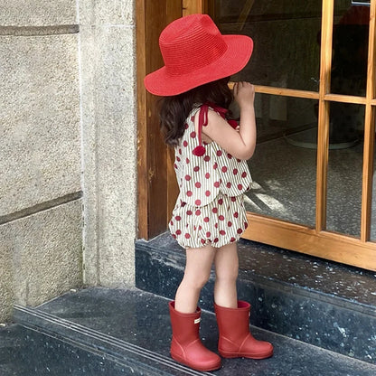 Conjunto de ropa de verano para niña, top y pantalones cortos con lunares, pantalones bombachos PP