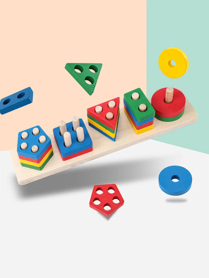 Montessori Wood Toys for Kids Wooden Sorting Stacking Toys for Baby