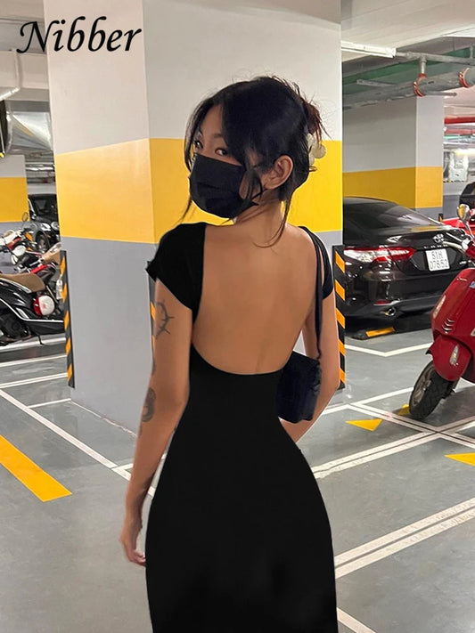 Solid Backless Women's Maxi Dress