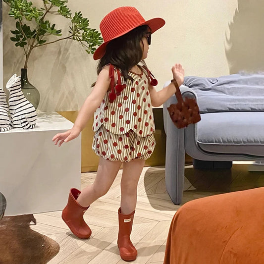 Baby Girl Summer Clothing Set Tops & Shorts Polka Dot Bloomers PP