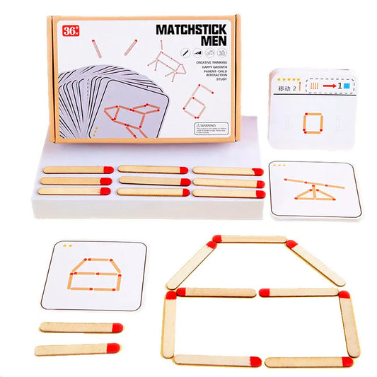 Montessori Matches Puzzles Game Wooden Toys DIY Math Geometry Board