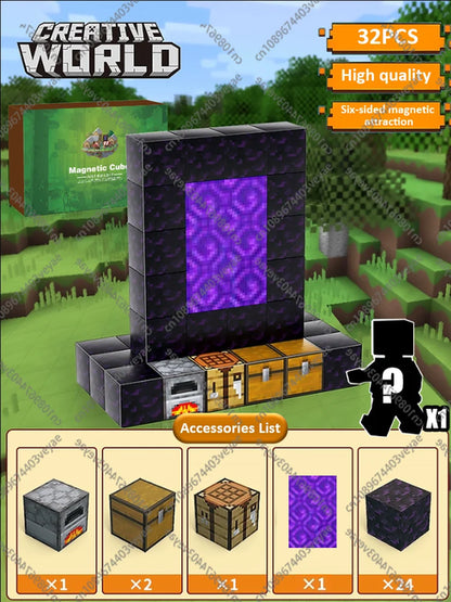 Magnetic Building Blocks Mine World Magnet Cube Set STEM Montessori