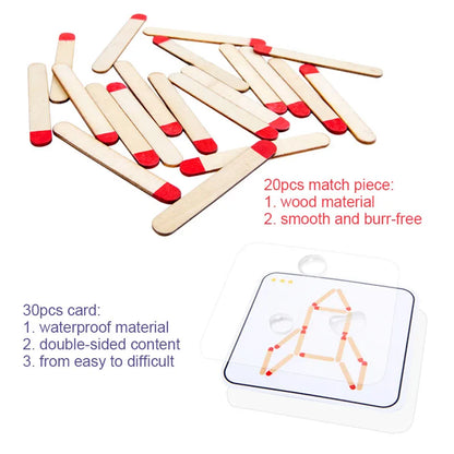 Montessori Matches Puzzles Game Wooden Toys DIY Math Geometry Board