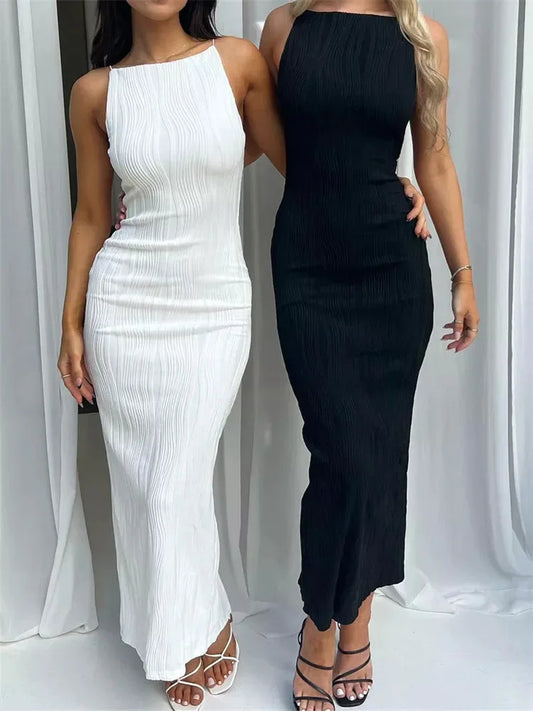 Sexy Long Dress Ruched Sleeveless Summer Dress