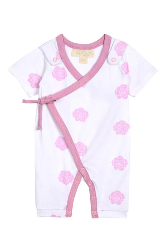 Short Sleeve Kimono Pink Rose Romper