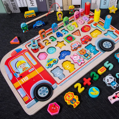 Montessori Educational Wooden Toys Preschool Children Fire Truck Busy