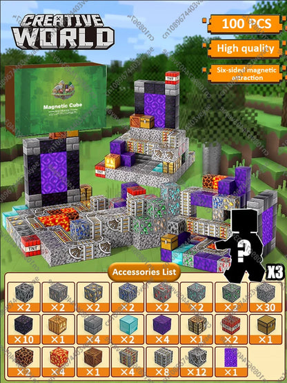 Magnetic Building Blocks Mine World Magnet Cube Set STEM Montessori