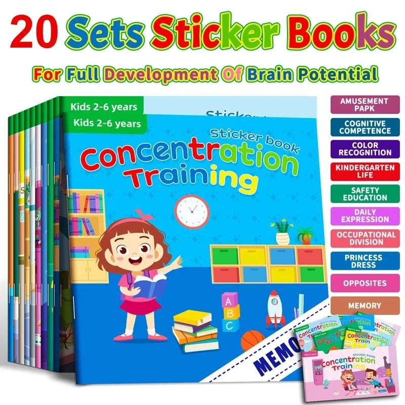 Montessori Toys Cartoon Sticker Books Focus on Potential Development