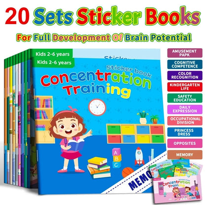 Montessori Toys Cartoon Sticker Books Focus on Potential Development