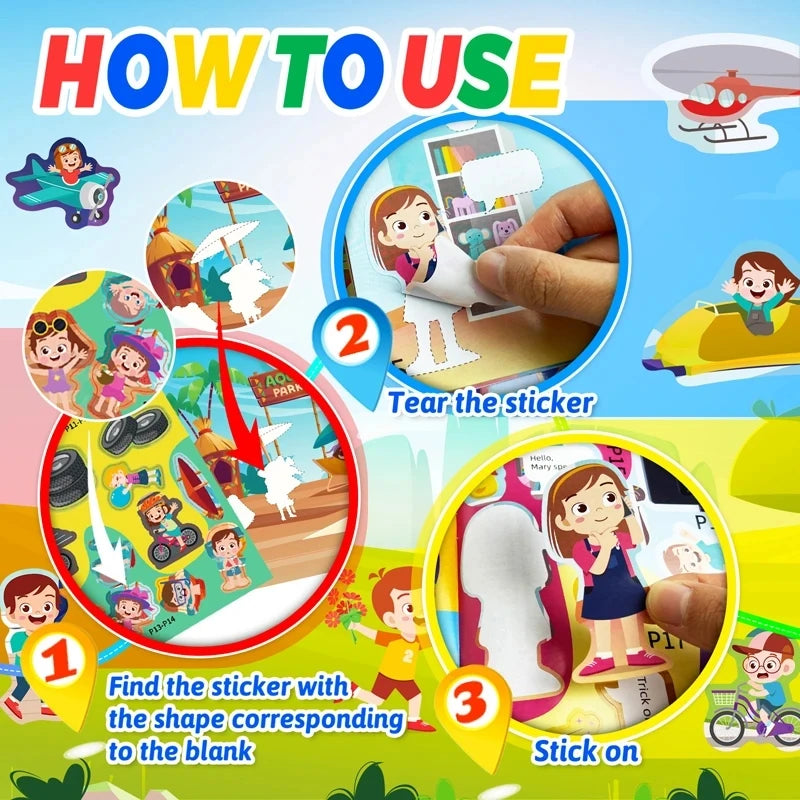 Montessori Toys Cartoon Sticker Books Focus on Potential Development