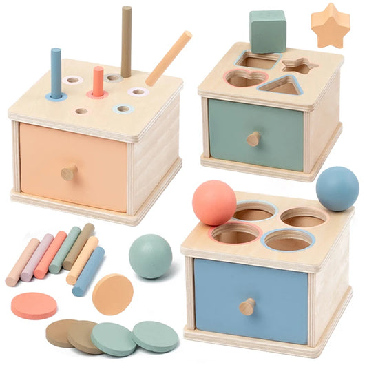 Wooden Color Shape Sorting Toys Drawer Box Busy Board Matching Game