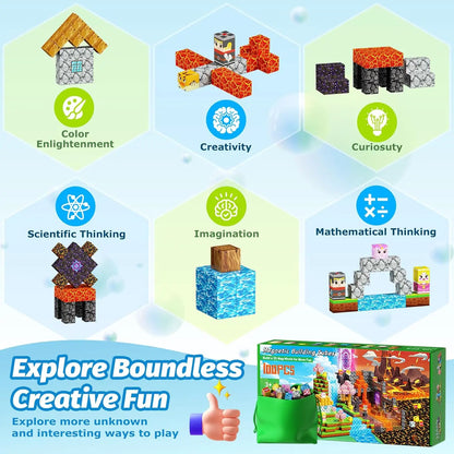 Magnetic Building Blocks Mine World Magnet Cube Set STEM Montessori