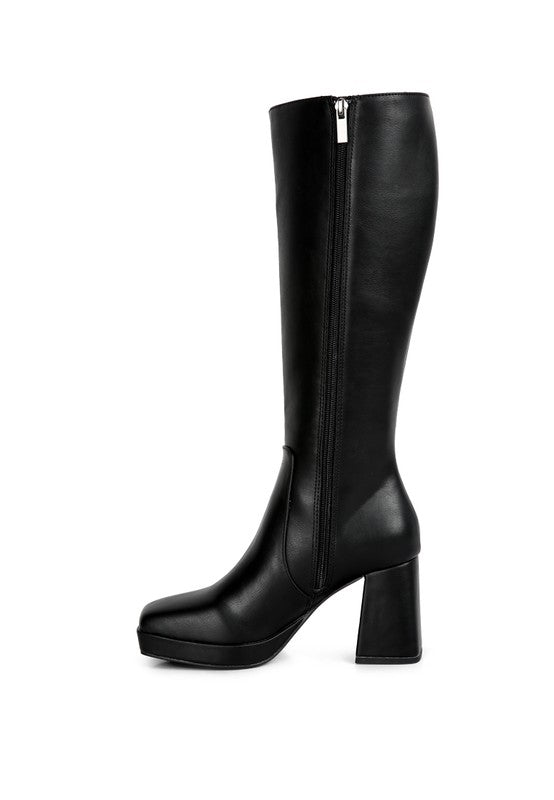 Calf High Block Heel Boots