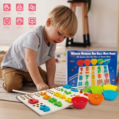 Wooden Numbers and Balls Math Board - Montessori Learning