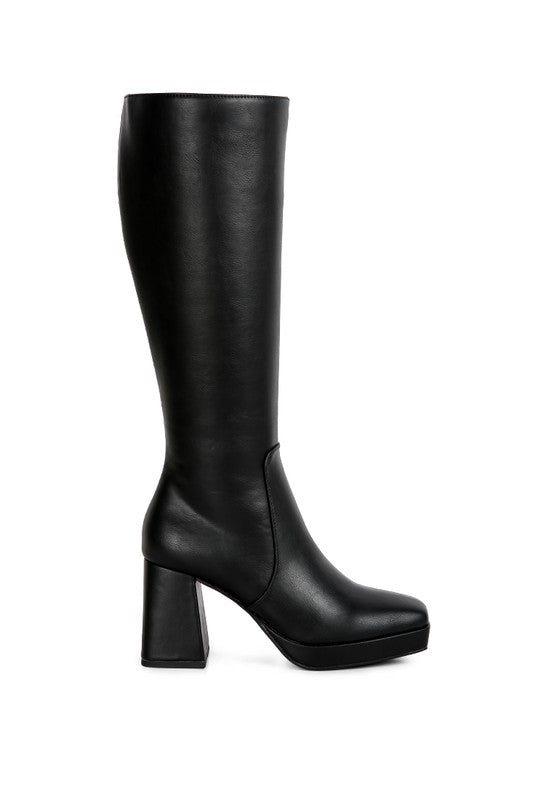 Calf High Block Heel Boots