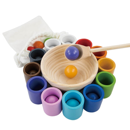 Vasos y pelotas de madera - Juguete Montessori de combinación de colores