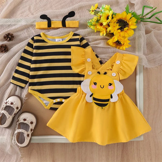 Baby Girls Romper Bee/Beetle Embroidery Suspender Dress
