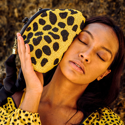 Hand-beaded Clutch, in Black & Yellow