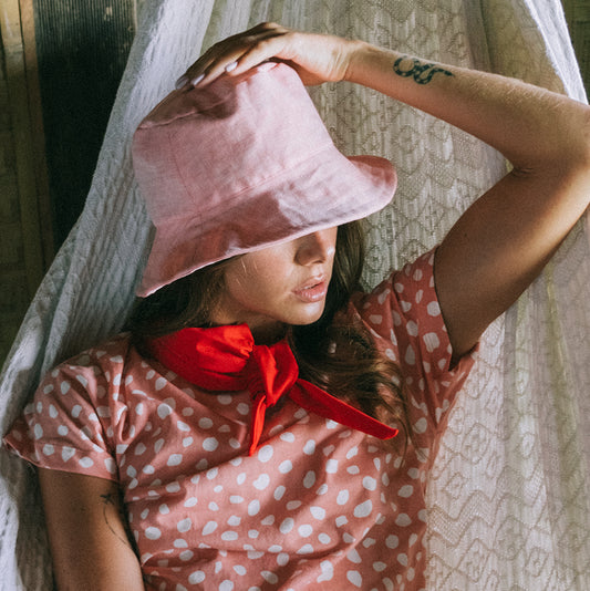 Linen Bucket Hat, in Salt Pink