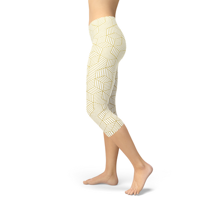 Leggings capri blancos para mujer con cubos geométricos
