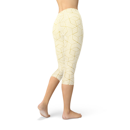 Leggings capri blancos para mujer con cubos geométricos