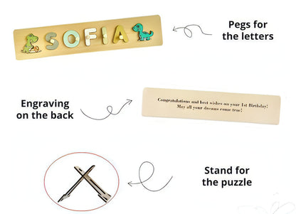 Personalized Wooden Dinosaur Name Puzzle – Fun & Educational Toys
