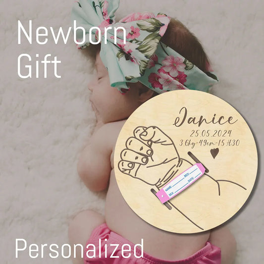 Wooden Personalized Birth Bracelet Holder Custom Maternity Bracelet Keepsake Card Engraved Bracelet Welcome Baby Newborn Gift