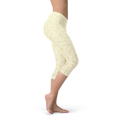 Leggings capri blancos para mujer con cubos geométricos