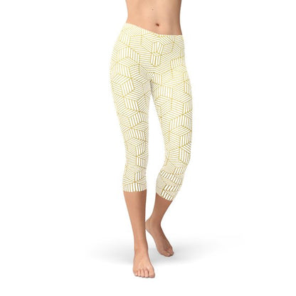 Leggings capri blancos para mujer con cubos geométricos